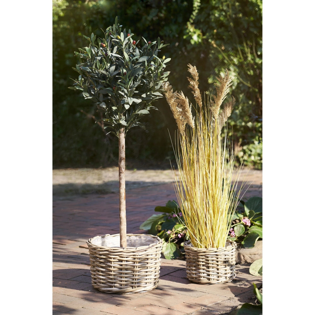 Set di 2 Cesti Portaoggetti Kalak, Beige, Rattan, 27x27x18 cm
