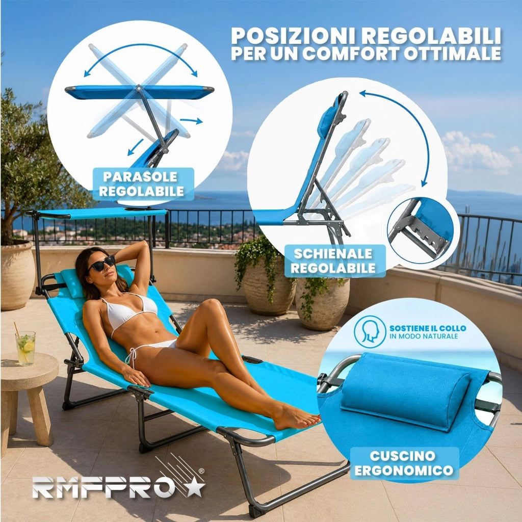 RMF PRO LETTINO PIEGHEVOLE CON PARASOLE BLU