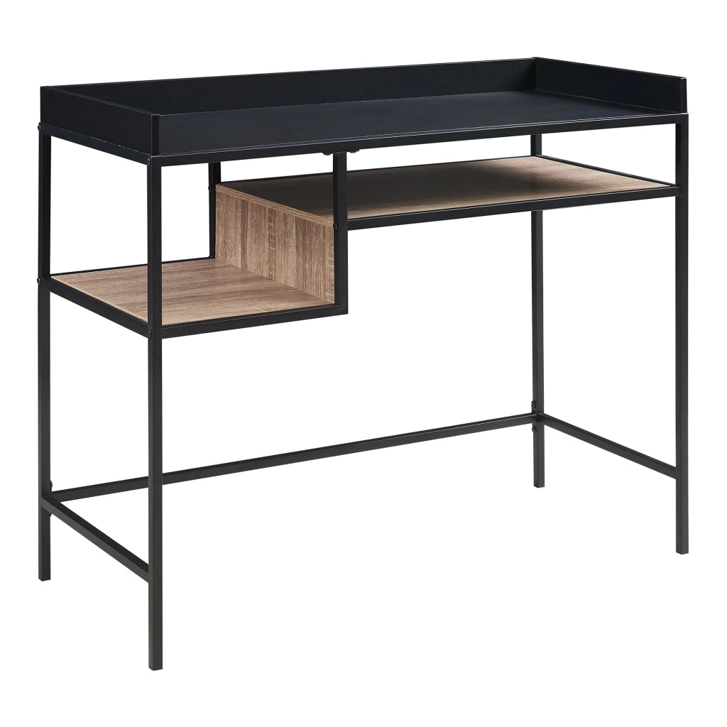 Scrivania Belana con Piano 100 x 43 cm e Scomparti Aperti - Nero / Effetto Rovere [en.casa]