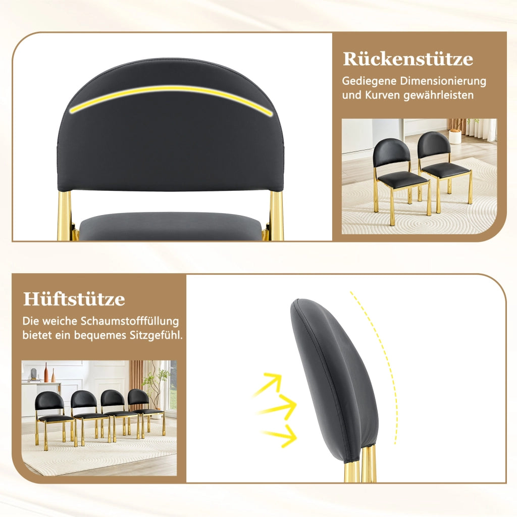 Sedia da Pranzo con Schienale Ergonomico Semicircolare e Seduta Imbottita in PU Nero 80 cm