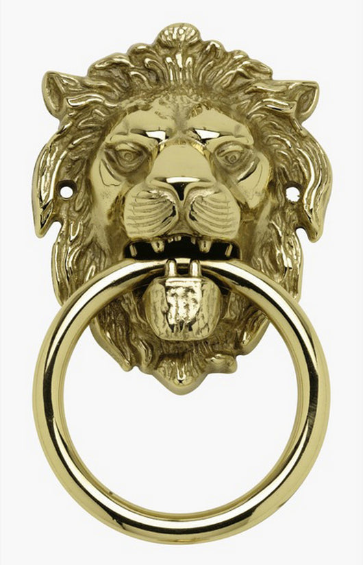 battente "leone c/anello" ottone anticato mm.155 cod:ferx.38047