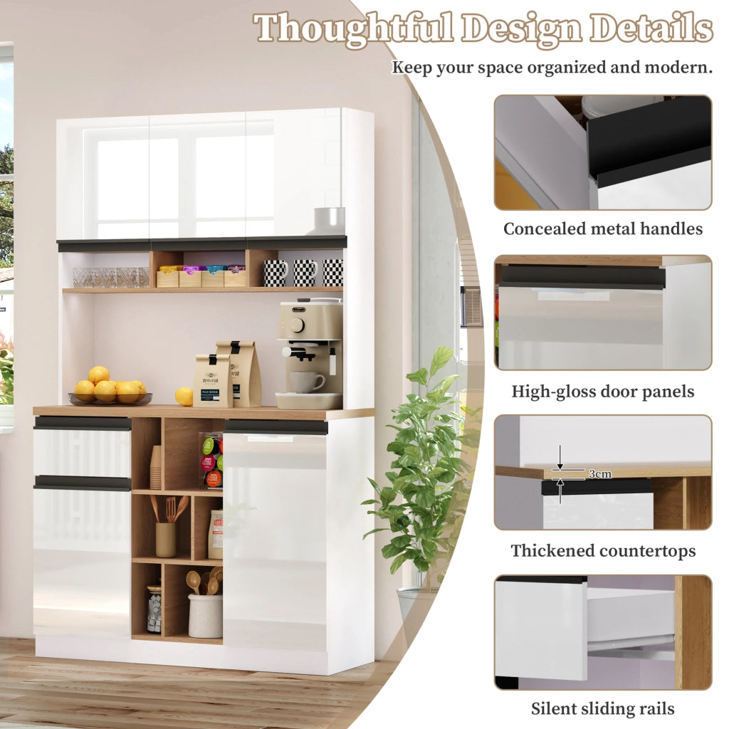 Credenza moderna bianca lucida 105x45x185 cm in MDF; con cassetto; ripiani regolabili e anti-ribaltamento