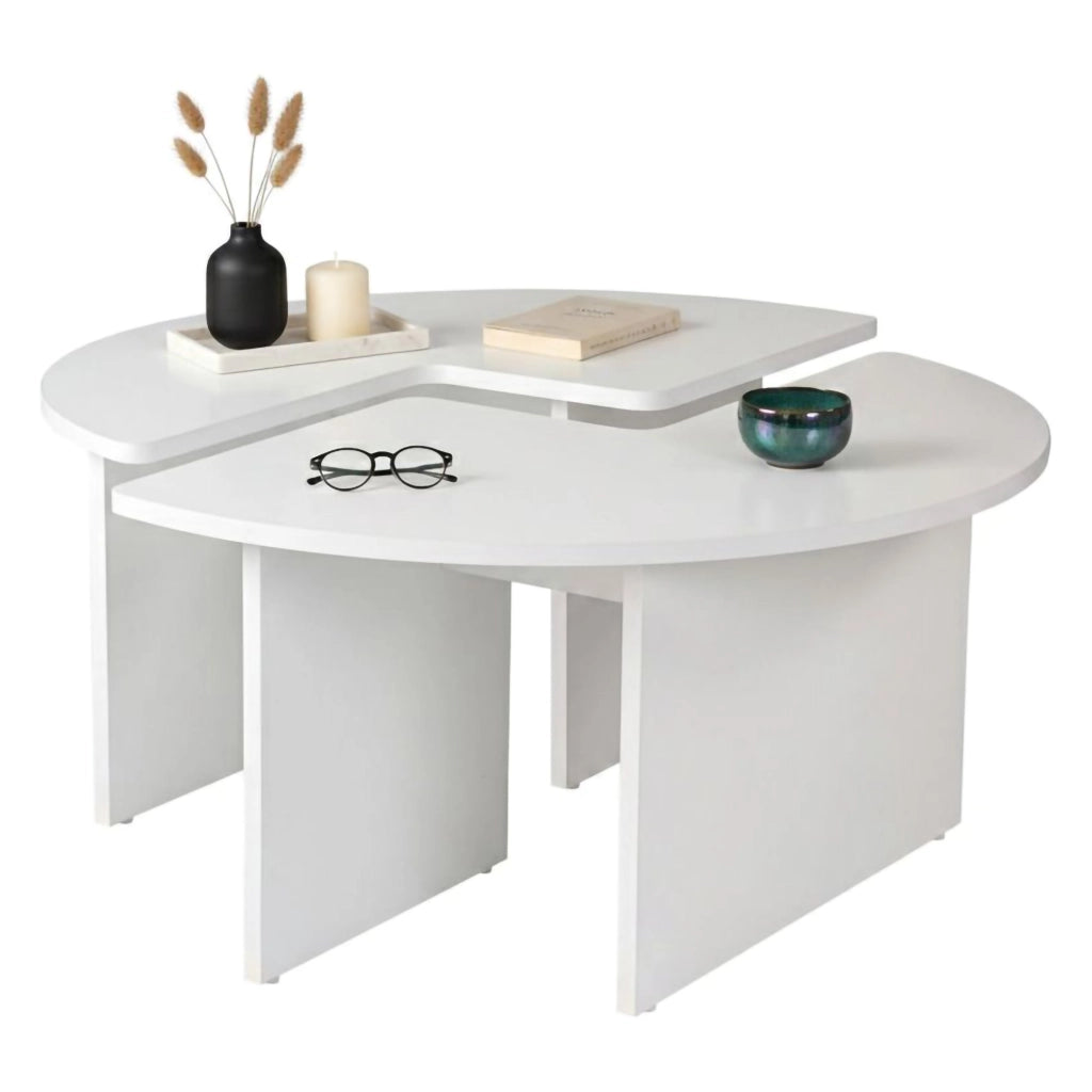 Tavolino da salotto Tairn, Tavolo basso da caffè, Portariviste per divano, Ripiano da soggiorno, 90x90 h41 cm, Bianco e Naturale