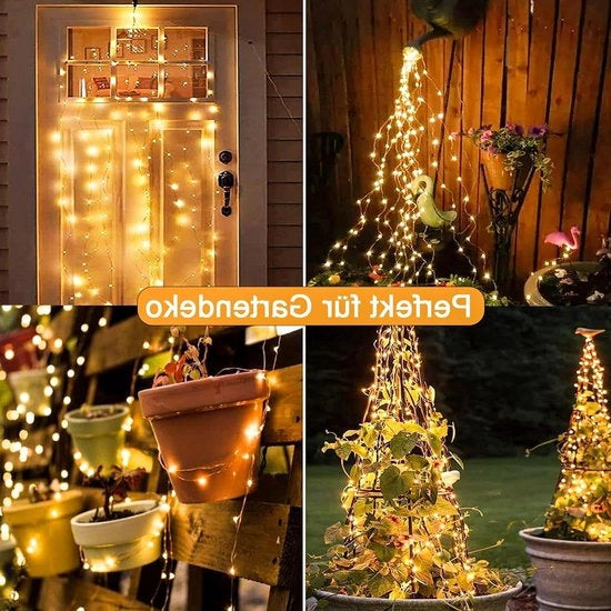 Decorazione di Natale esterna, catena di luci acqua resistente, 1 m, 100 led, con telecomando e timer, per giardino, balcone, esterno, decorazione interna.