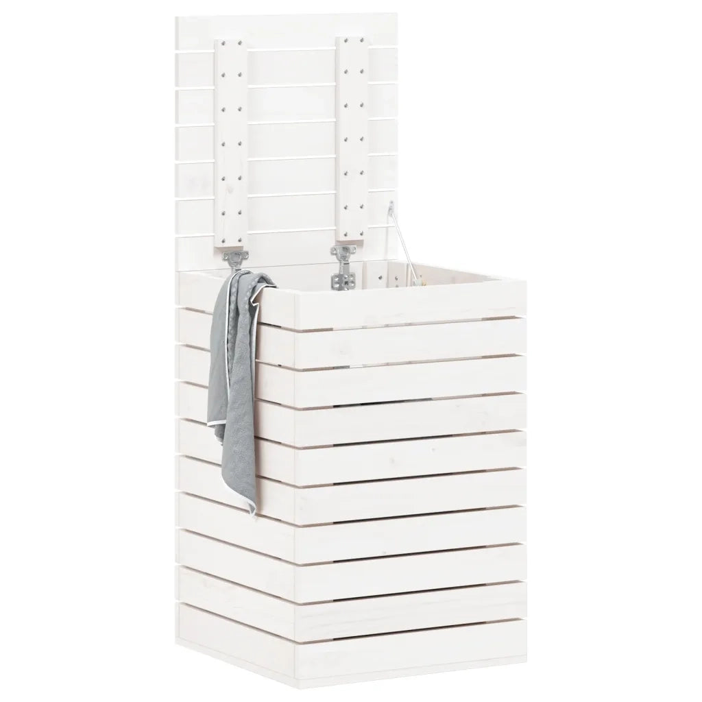 Cesto per Bucato Bianco 44x44x66 cm Legno Massello Pino 832318