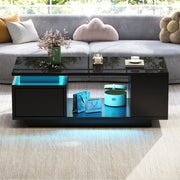 Tavolino da caffè con LED; cassetto e vani laterali; 100 x 50 x 36 cm; nero