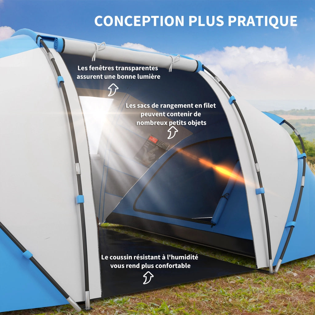 Tenda da campeggio familiare 4-6 persone ¨C Xylo ¨C impermeabile con 2 cabine e finestra 4,3x2,4x1,7m blu bianco