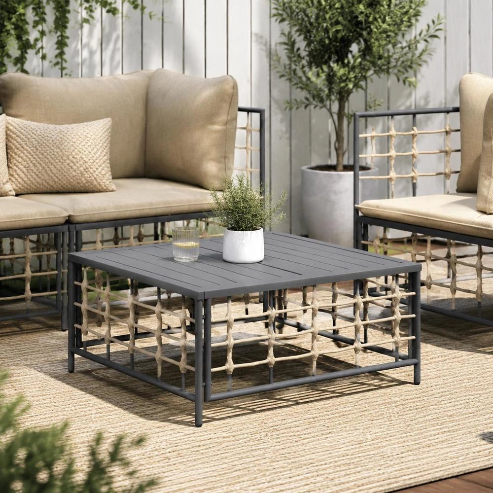 Garden Table Anthracite 70x70x34 Cm Poly Rattan