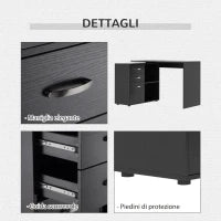 Scrivania Angolare per PC con 2 Cassetti e Ripiani Aperti, Scrivania ad Angolo Forma a L in Legno e Metallo, 117x83.5x76 cm, Nero