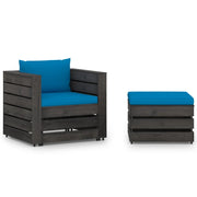 Set Divani da Giardino con Cuscini 2 pz Legno Impregnato Grigio cod mxl 43854