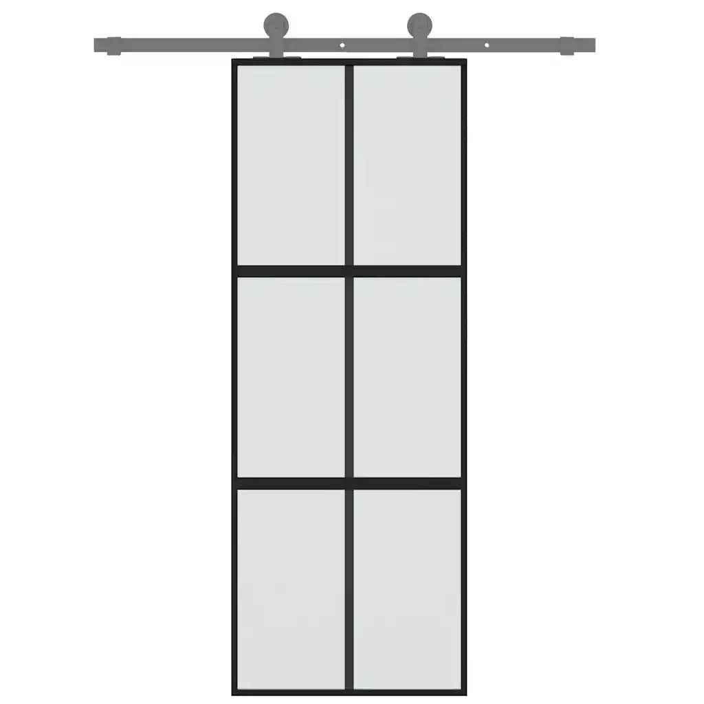 Porta Scorrevole Nera 76x205 cm in Vetro Temperato e Alluminiocod mxl 83816