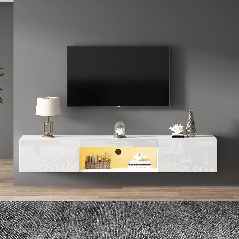 Mobile TV a Parete con LED e Bluetooth ¨C Xylo ¨C Bianco Lucido, 160x31x22 cm