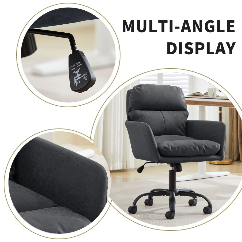 Sedia da ufficio in PU con struttura in metallo e imbottitura ergonomica in schiuma nero per uso quotidiano