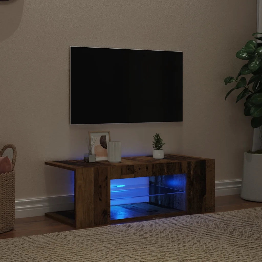 Mobile Porta TV con LED Legno Antico 90x39x30 cm Multistrato 856325