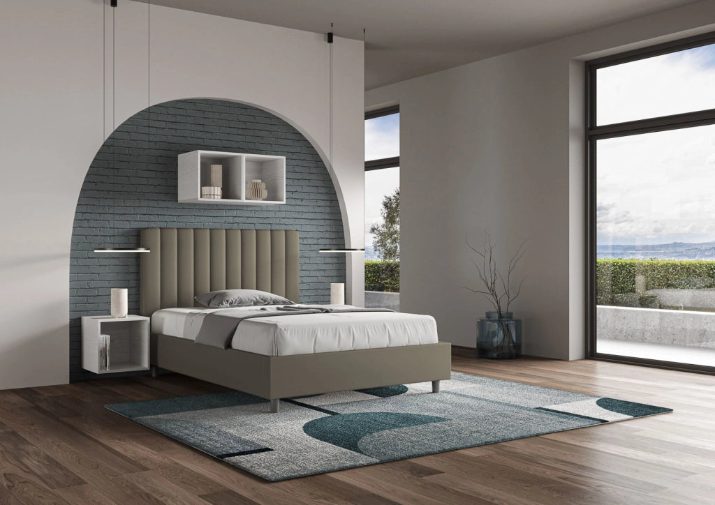 BS COM Letto una piazza e mezza con rete imbottito 130x200 similpelle cappuccino