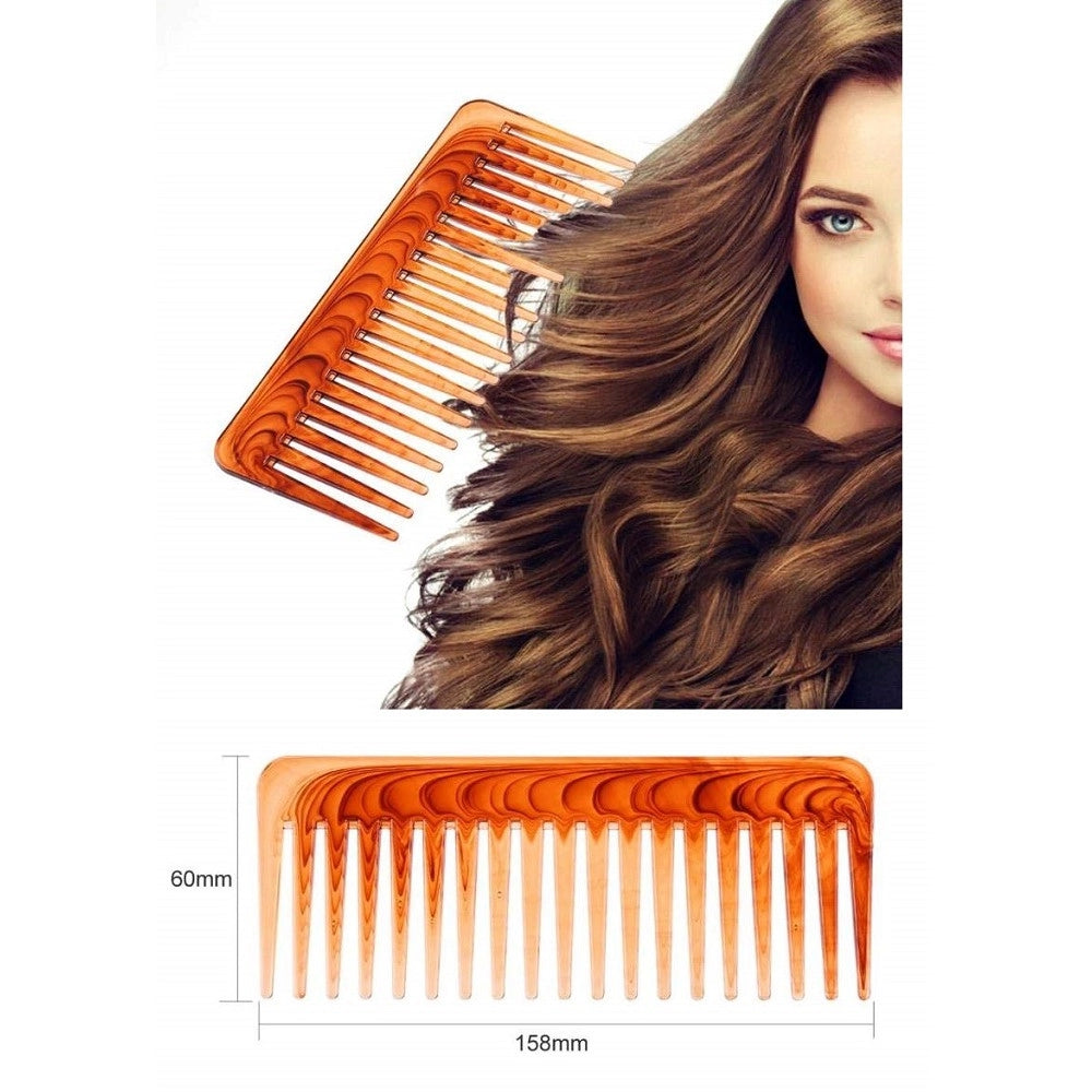Trade Shop - Pettine A Denti Larghi Marrone In Plastica Per Capelli Spazzola Districante Parrucchiere -