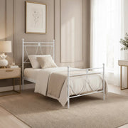 Letto in ferro singolo Melissa con decoro floreale bianco opaco 90x200 cm.