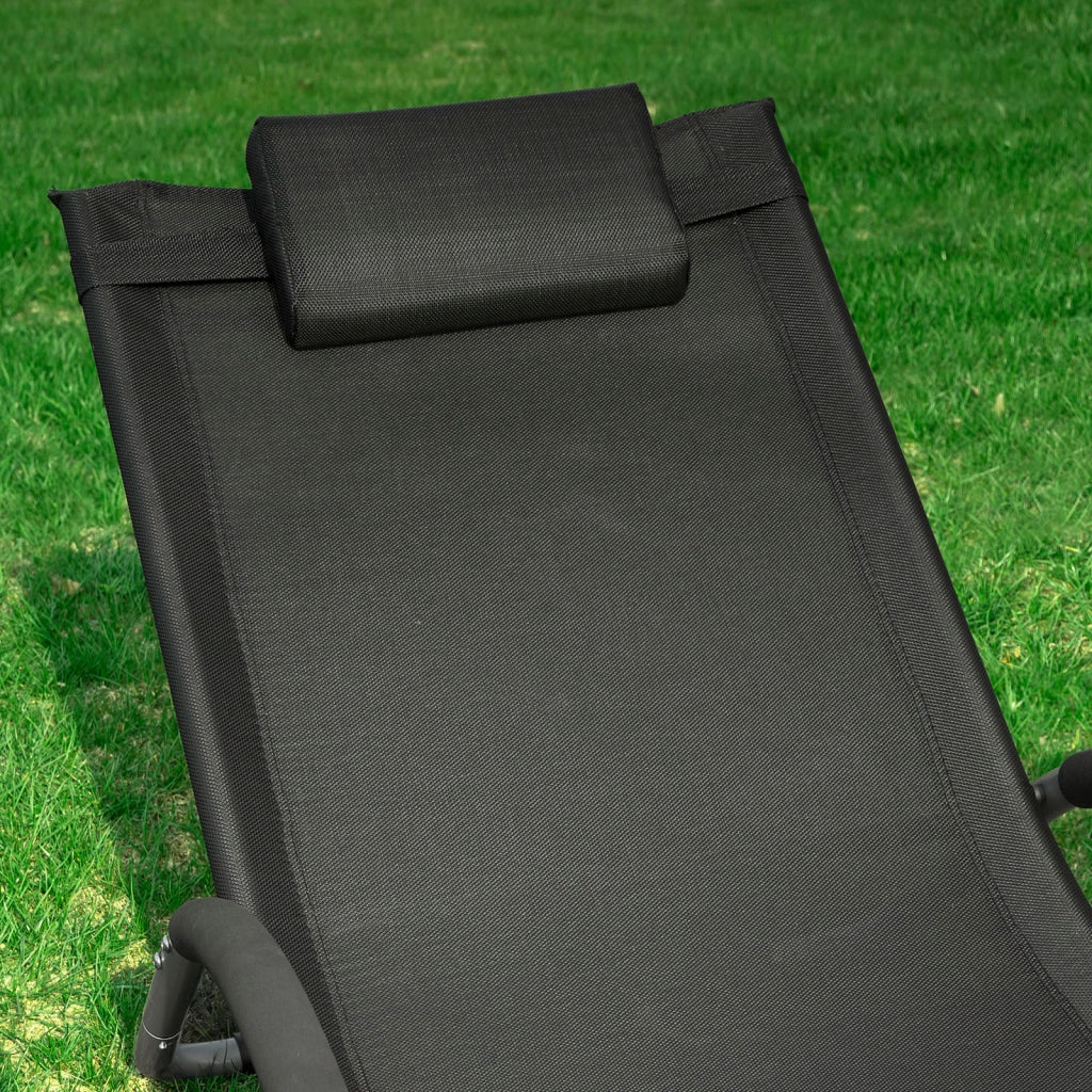 SoBuy Lettino prendisole da giardino Sedia con poggiatesta Sdraio per esterni giardino spiaggia Sedia da campeggio Nero 165x55x67 cm OGS38-SCH