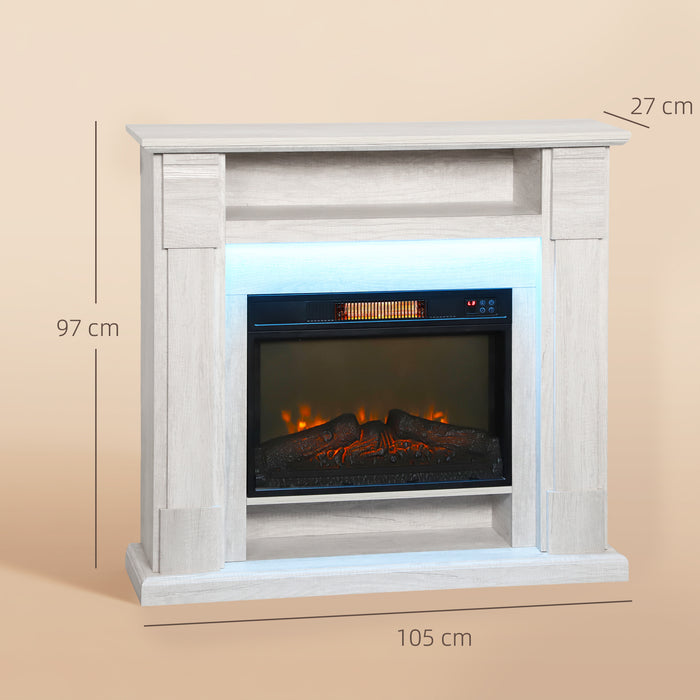 Camino Elettrico da Pavimento 105x27x97 cm 1800W Regolabile con Fiamma 3D Timer e Telecomando color Legno