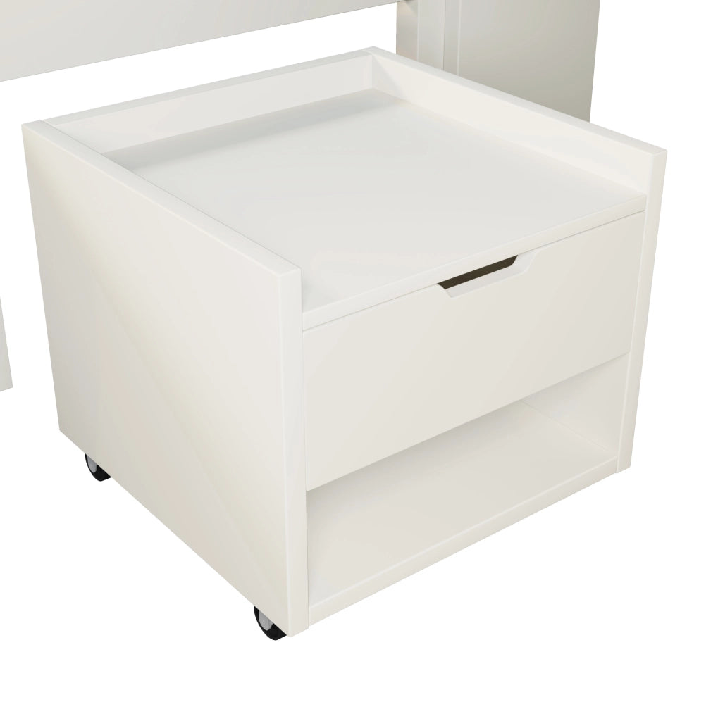 Letto matrimoniale 140x190 cm bianco con comodini mobili, LED, USB-C e cassetto