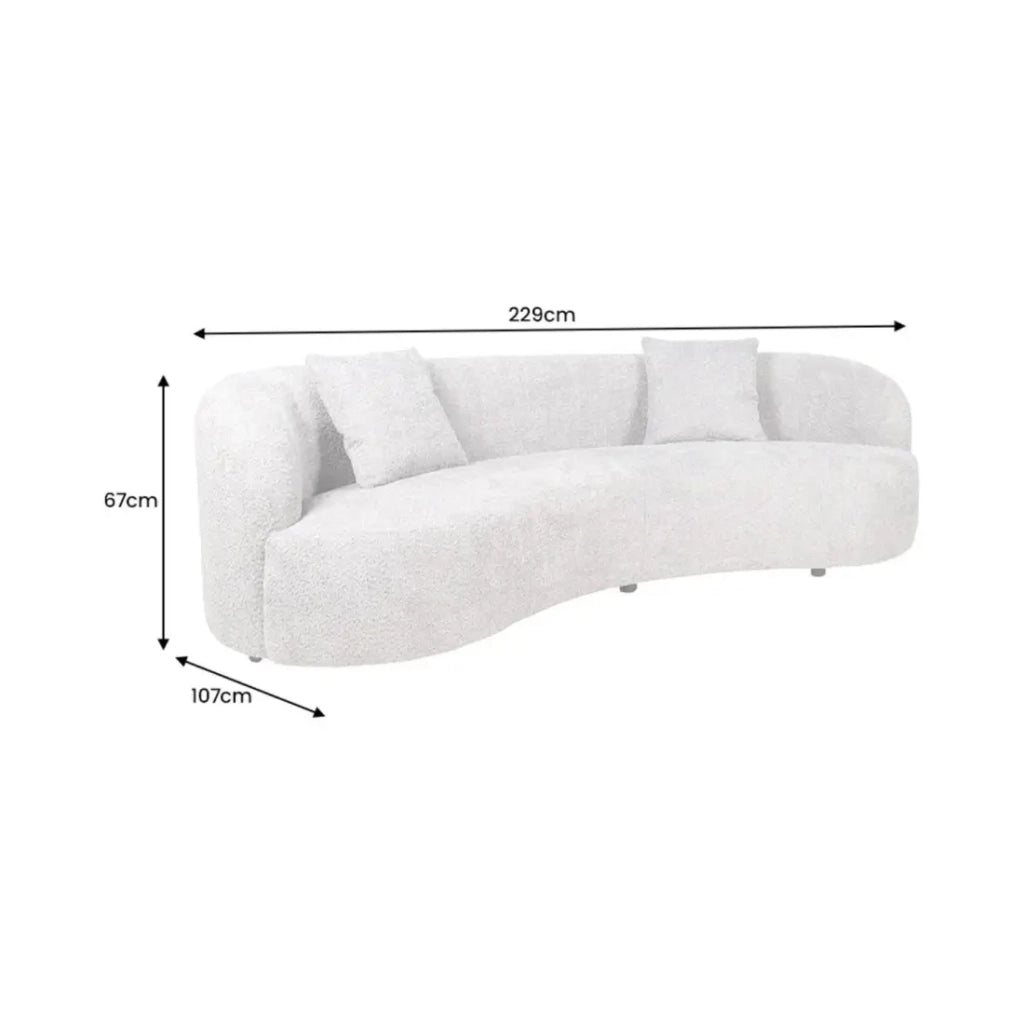 Divano dritto SOREN beige – Divano design in tessuto bouclé con forma arrotondata
