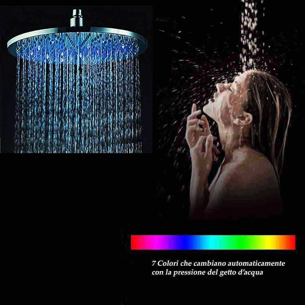 Trade Shop - Soffione Doccia Led Rgb Rotondo 20cm Cromoterapia Doccia Emozionale Argento 79906 -