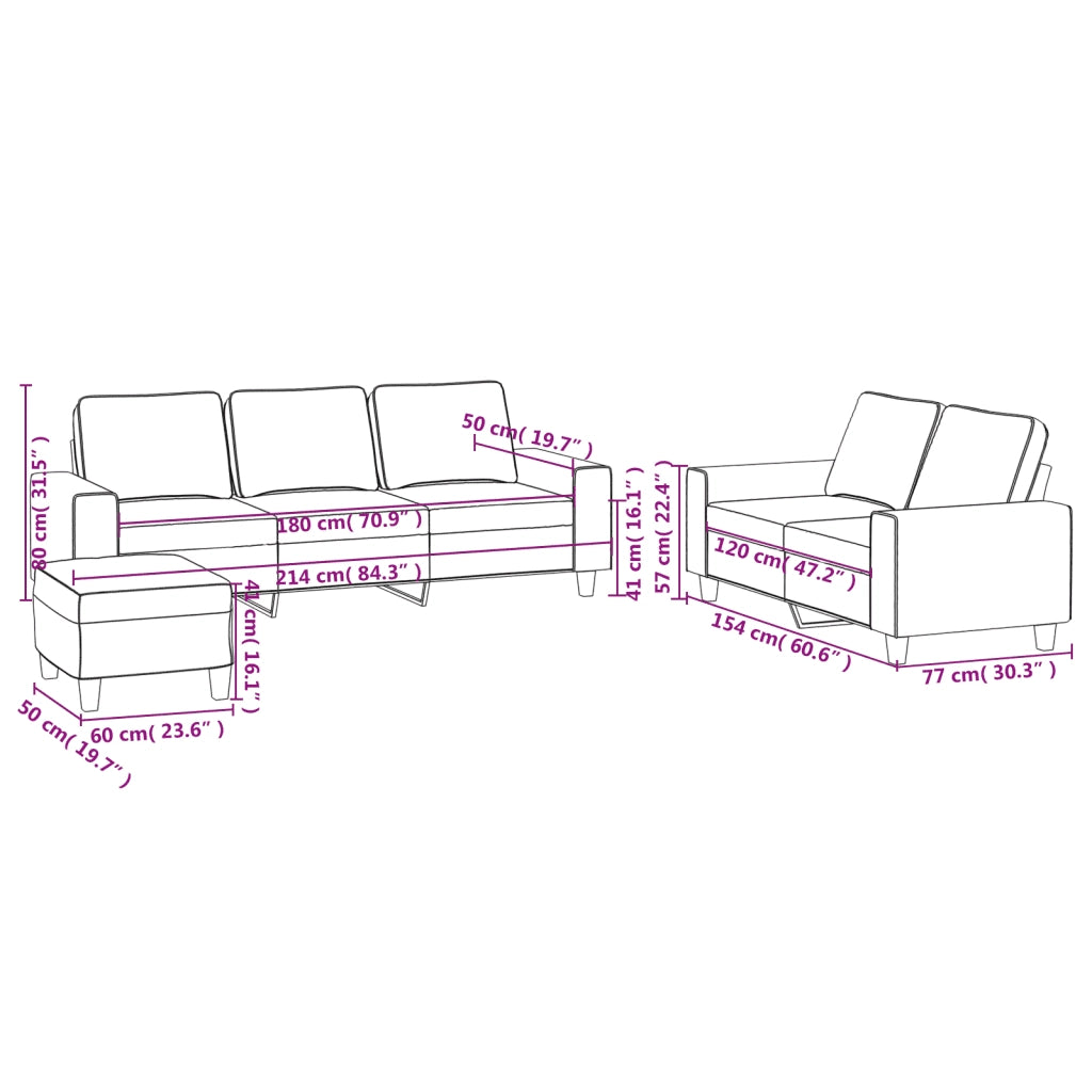 Set di Divani 3 pz Crema in Tessuto 3201908