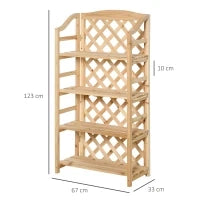 Scaffale Porta Piante da Esterno, Fioriera da Balcone Pieghevole con 4 Mensole Regolabili, Arredamento da Giardino e Casa in Legno, 67x33x123cm