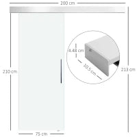 Porta Scorrevole in Vetro Trasparente con Binario e Maniglia in Alluminio per Bagno Cucina Studio 210x75x0.8cm