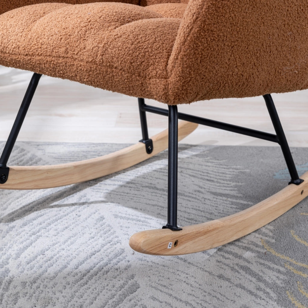 Sedia a dondolo con schienale ergonomico e tasca laterale in tessuto teddy - marrone