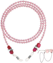 Catenaccio di acciaio inox - Cavo di collegamento - Flessibile con guanciali in silicio e perle di cristallo - 1 pezzo - Adatto per occhiali da sole e da lettura in rosa