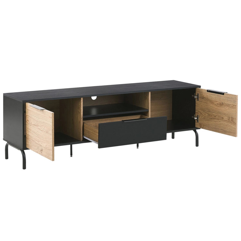 Mobile TV Gambe in metallo in truciolare di legno Nero e chiaro per TV fino a 70'' con funzione di archiviazione nel cassetto