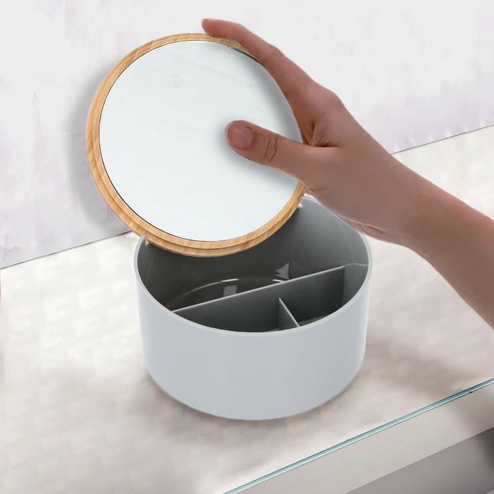 Organizer Contenitore Trucco Gioielli Coperchio Apribile e Specchio 3 Scomparti