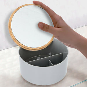 Organizer Contenitore Trucco Gioielli Coperchio Apribile e Specchio 3 Scomparti