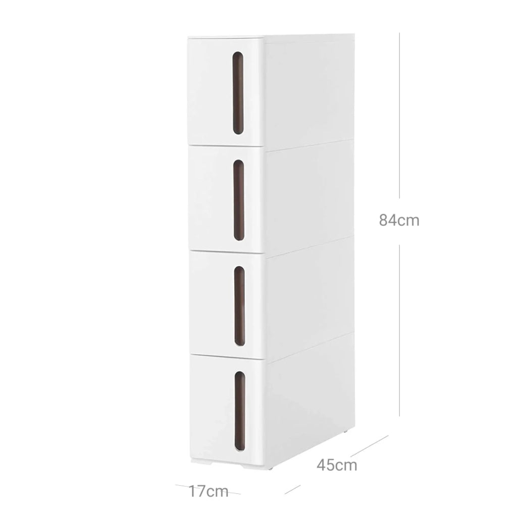 Torre portaoggetti sottile da cucina su ruote ripiano portaoggetti in plastica a 4 ripiani salvaspazio 45 x 17 x 84 cm bianco 12_0007792