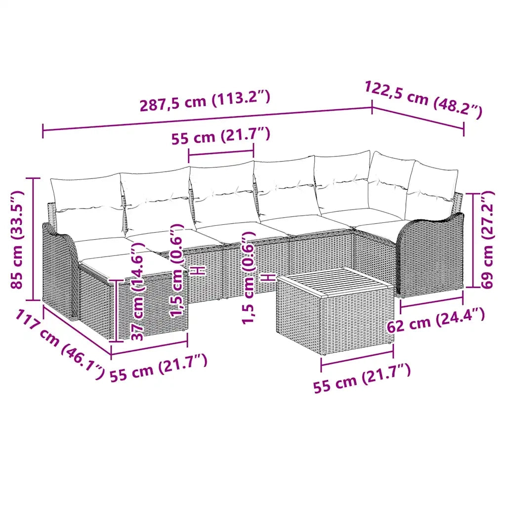 Set Divano da Giardino con cuscino 8 pcs Beige polyrattan 3347483