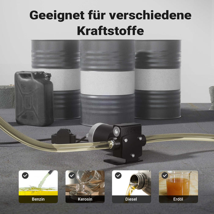 Pompa travaso carburante 12 V 75 W, Pompa travaso gasolio/benzina, 14 l/min, 3200 giri/min, con accessori