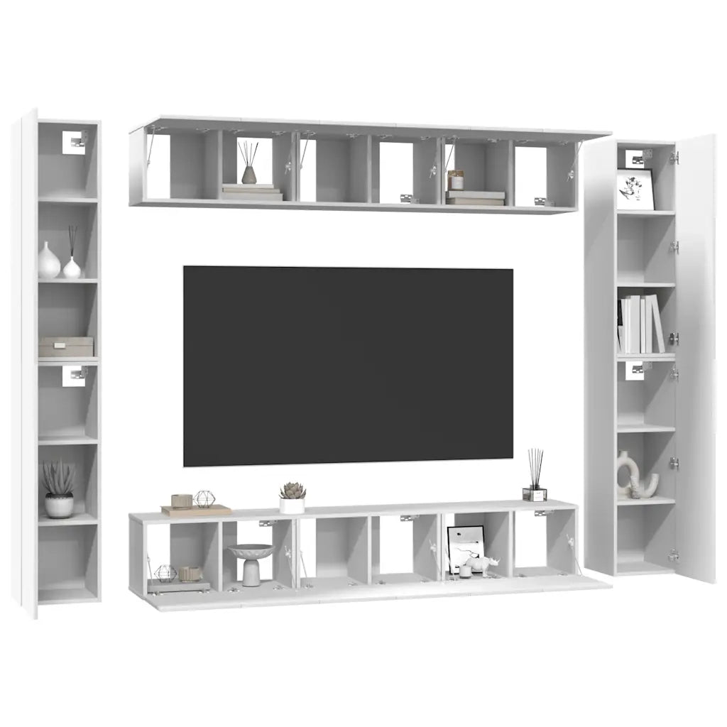 Set Mobili Porta TV 10 pz Bianco in Legno Multistrato 3078665