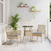 Set da Pranzo da Giardino 3 Pezzi Rattan Poliestere Beige