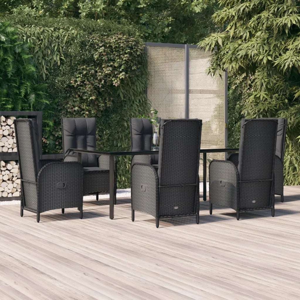 Set da Pranzo da Giardino 7 pz Nero con Cuscini in Polyrattan 3185193