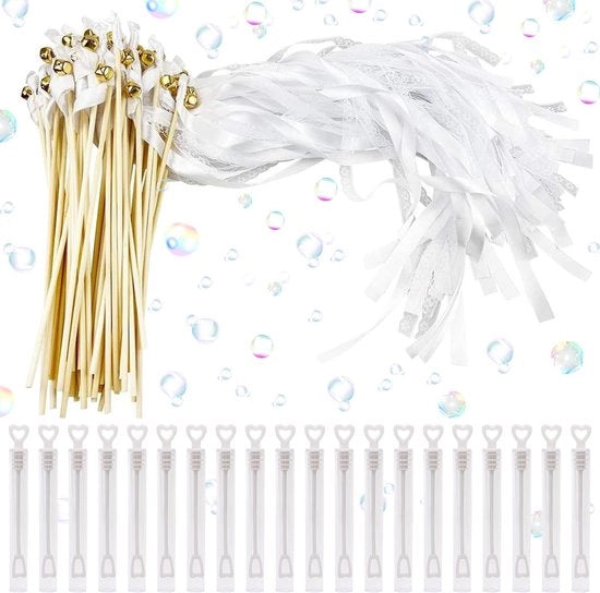 Decorazione per Matrimonio 20 pezzi - Tendine Bianche con Fiore - Balle di Nastri - Liquido per Pulizia - Fili di Lino per Feste - Progetto Sostenibile - Bottoni di Vento