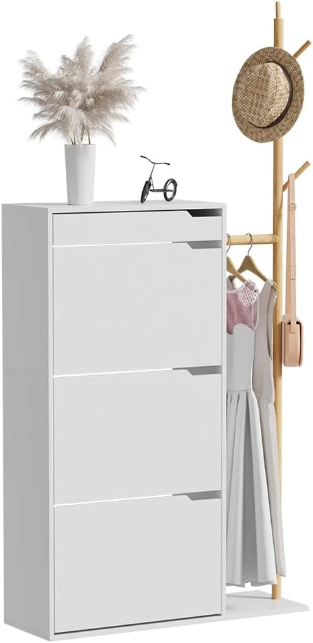 Armadio per le scarpe Ivo, Bianco, 90 x 181.5 cm con 3 scomparti, 1 cassetto, per riporre scarpe e accessori nell’ingresso