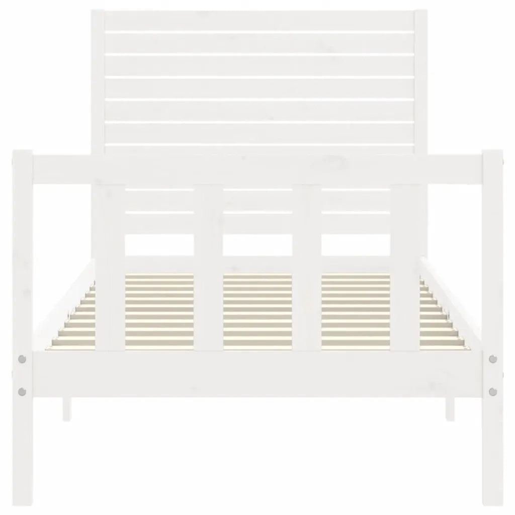 Giroletto con Testiera-Struttura Letto con testiera Bianco Single in Legno Massello 315186