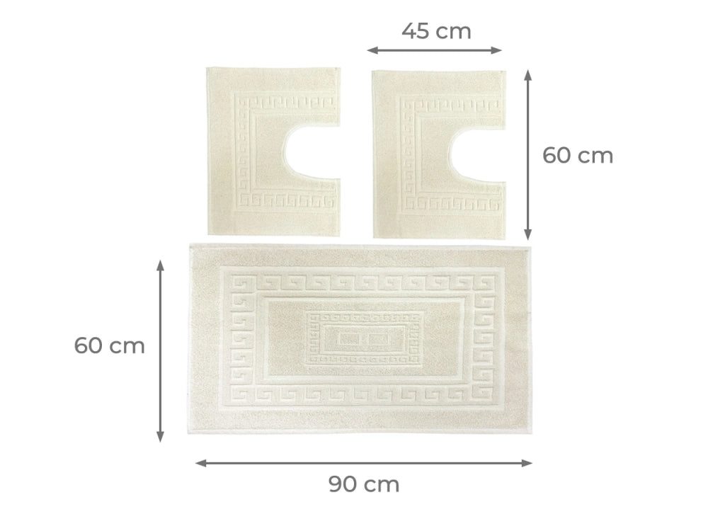 Tappeto Bagno Doccia Spugna Tinta Unita Torino Tappetino Super Assorbente In Cotone Pelo Corto Con Greca - Parure 3 Pezzi - Panna
