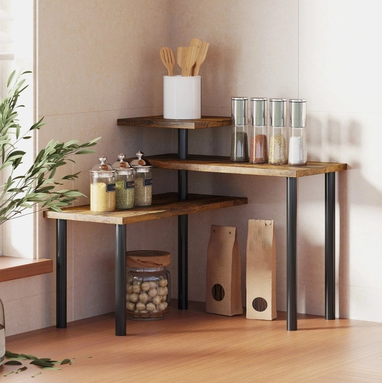 Scaffale da cucina 40x18x36.5 cm girevole a 3 livelli in legno marrone rustico