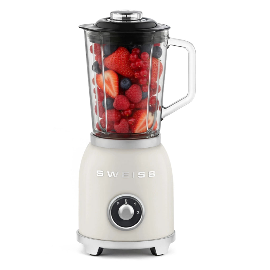 Frullatore frullato vintage a 2 velocità e funzione pulse MXV8, 6 lame in acciaio inox, capacità 1,5 l, ciotola in vetro, 1000 W, beige