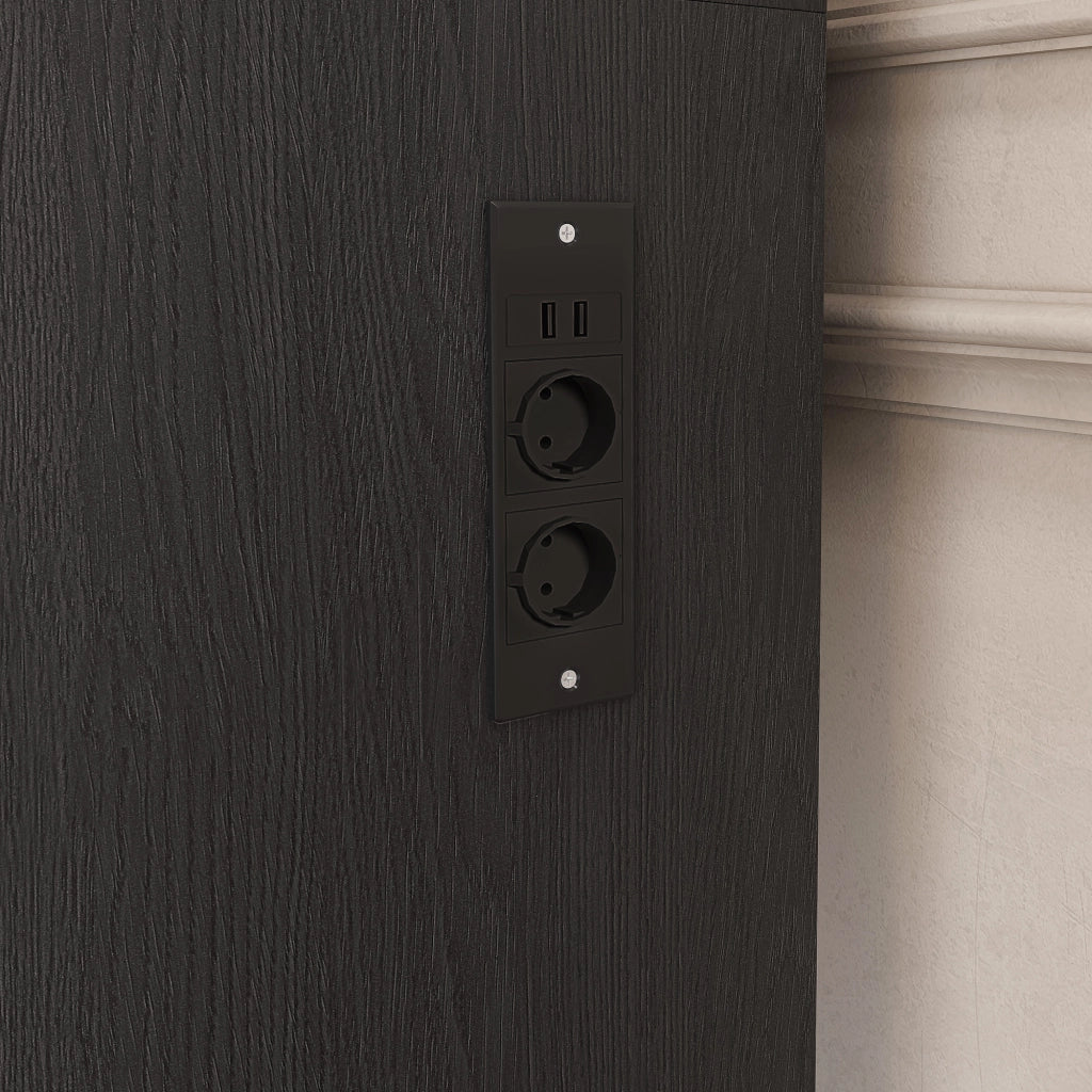 Tavolo da trucco con specchio LED regolabile, presa, porta-asciugacapelli e sgabello, nero