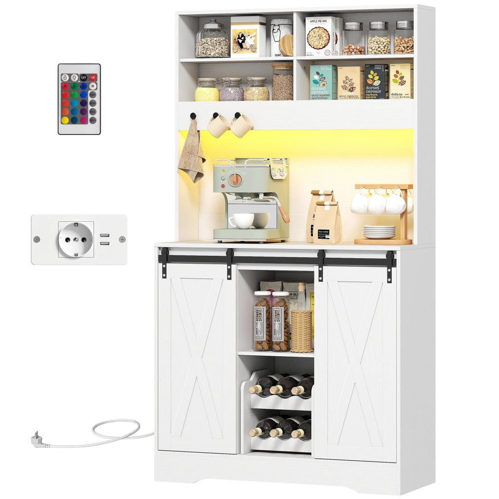Credenza Cucina con Prese Elettriche e Luce LED ¨C zephmum ¨C Bianco 100x38x180 cm