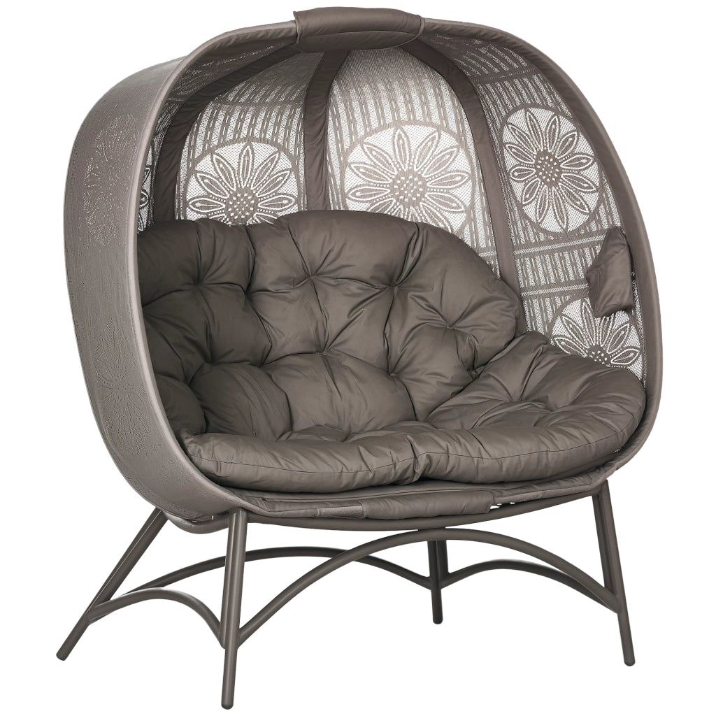 Sedia da giardino per 2 persone pieghevole con cuscini ¨C zephmum ¨C sabbia acciaio 126x90x142 cm