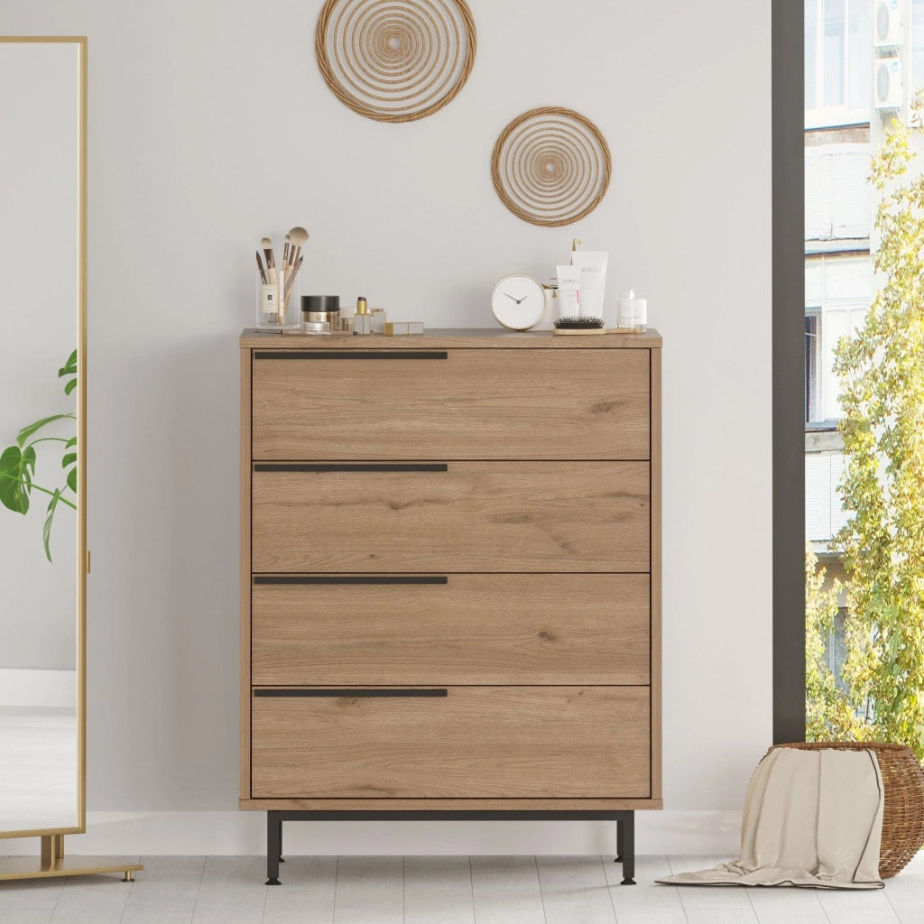 Lusevera, Cassettiera 4 Cassetti, 75x45x95h cm Marrone Rovere